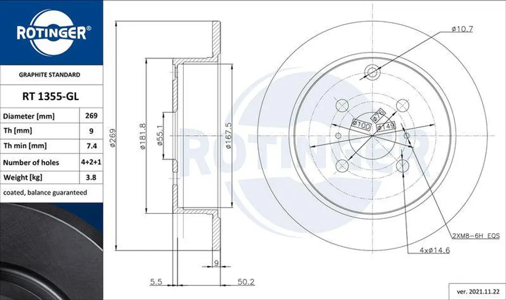 Disque de frein haute performance RT 1355-GL idéal pour conduite urbaine