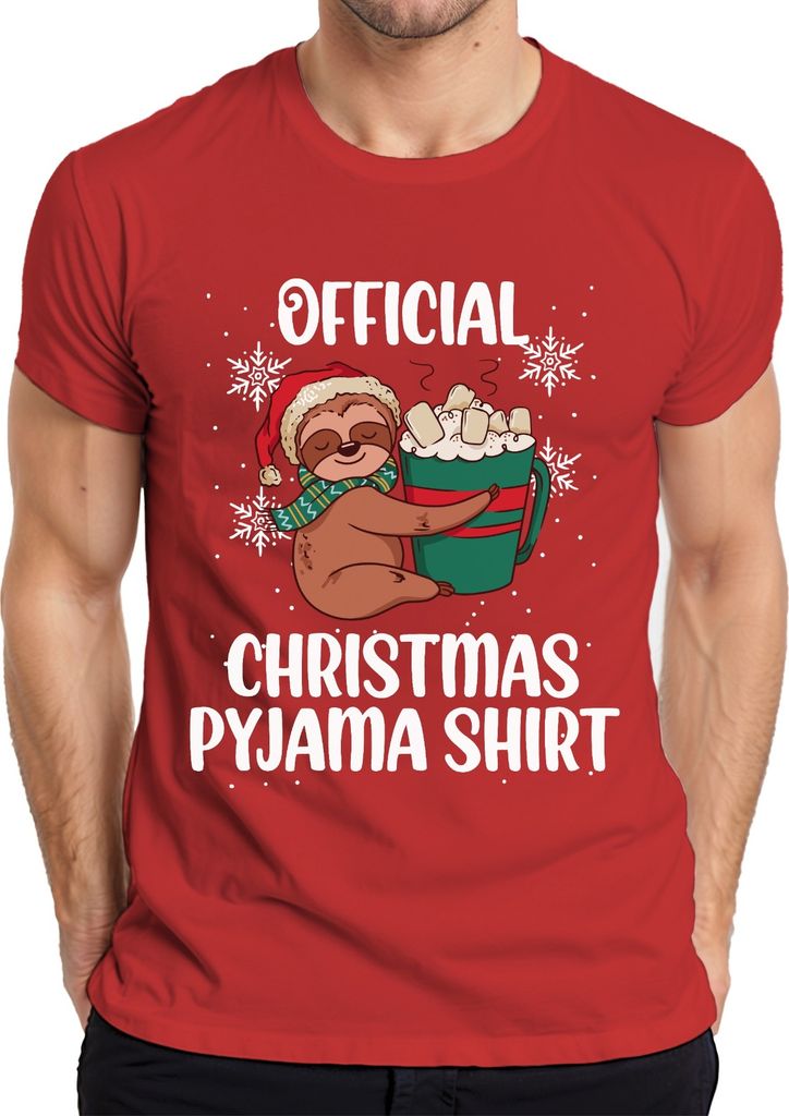 Official Christmas Pyjama Faultier - Weihnachten Weihnachtsgeschenk Christmas Herren T-Shirt, Rot, L