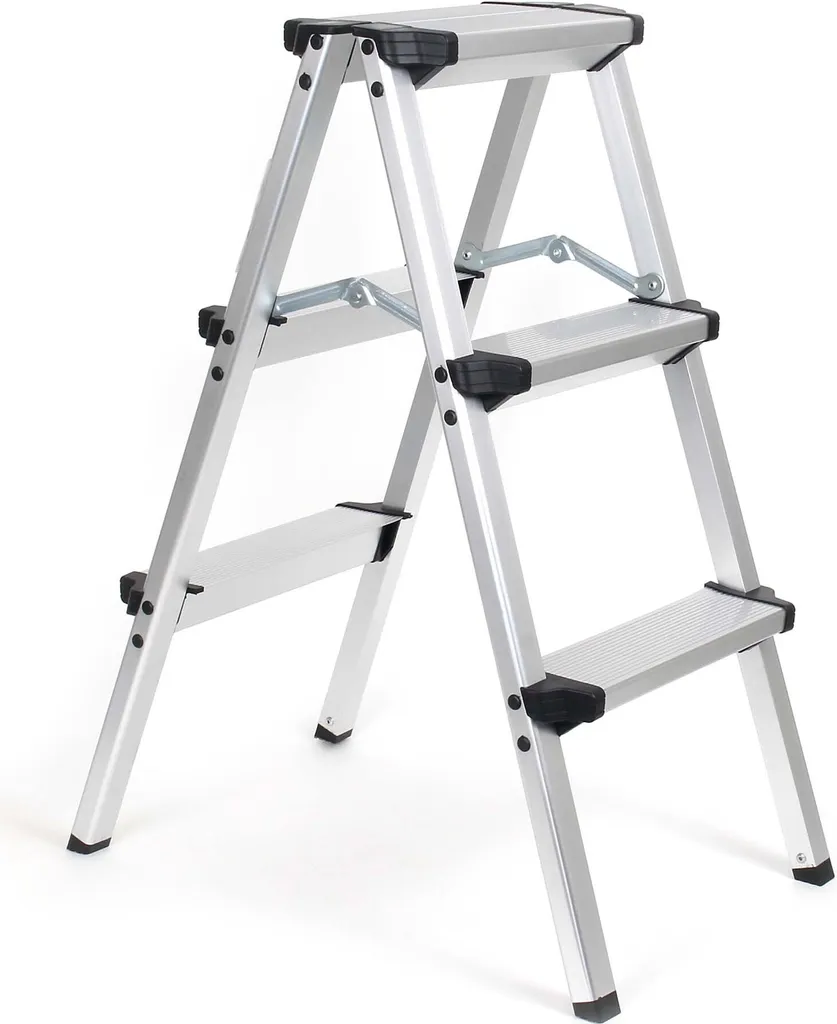 Escabeau aluminium 2x3 marches antiglisse - Échelle pliante de 73cm