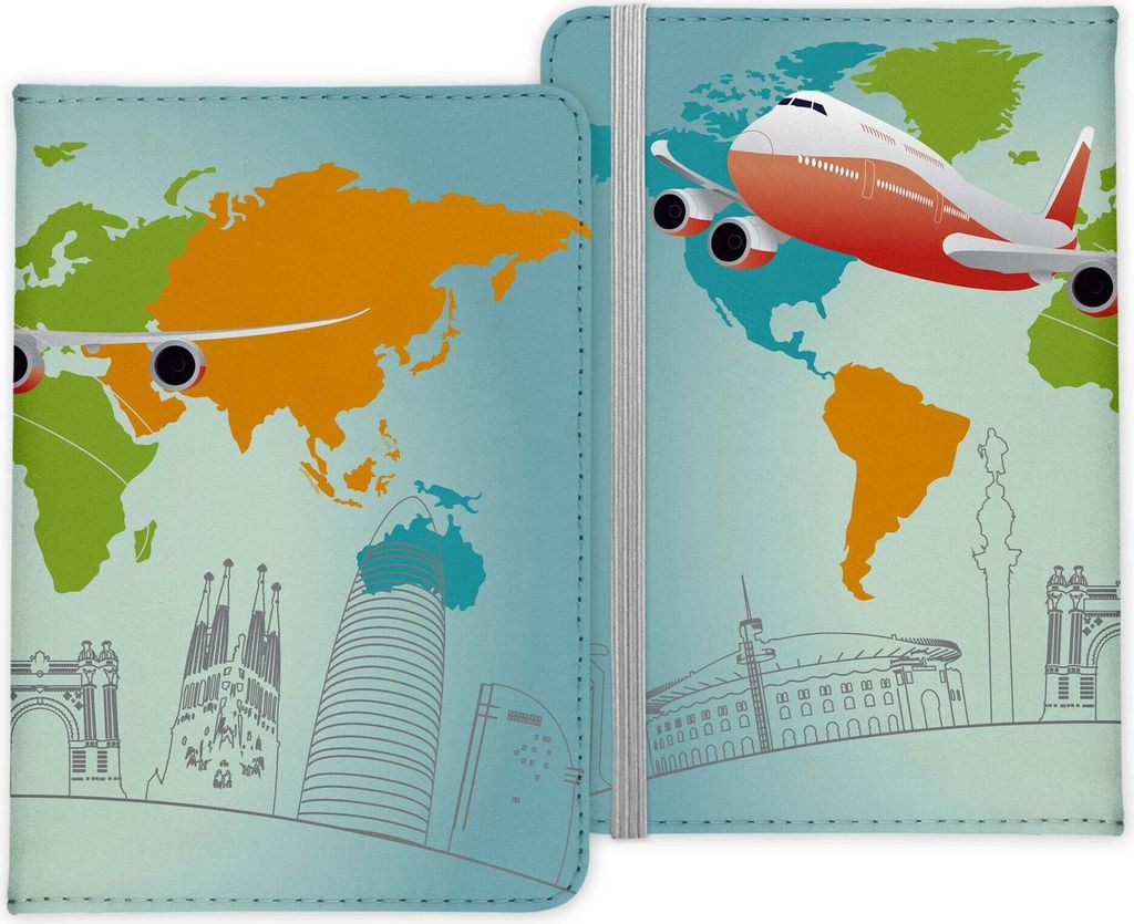 22Feels Reisepasshülle Organizer Reisen Gadgets Weltkarte Skyline Berühmte Sehenswürdigkeiten Urlaub Kunst-Leder Etui Cover Frauen Männer Kinder