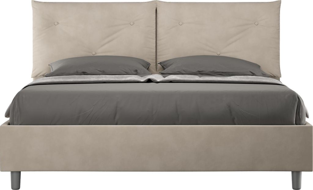 ITYHOME - Gepolstertes Bett mit Bettkasten 160x200 mit Mikrofaserbezug Sandfarbe Appia