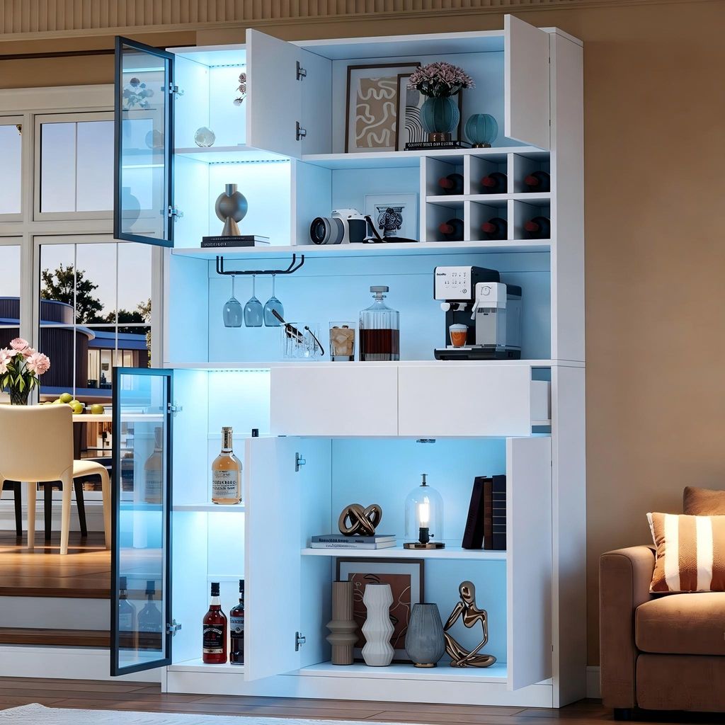 Merax Vitrine mit LED, Hochschrank mit 6 Türen und 2 Produktbild 