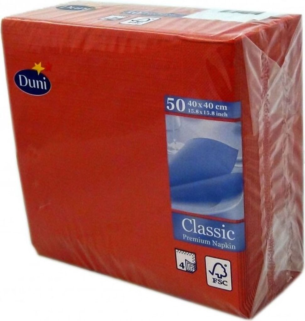 Duni 50 serviettes en cellulose 4 plis Classique Rouge 40cm Image du produit 