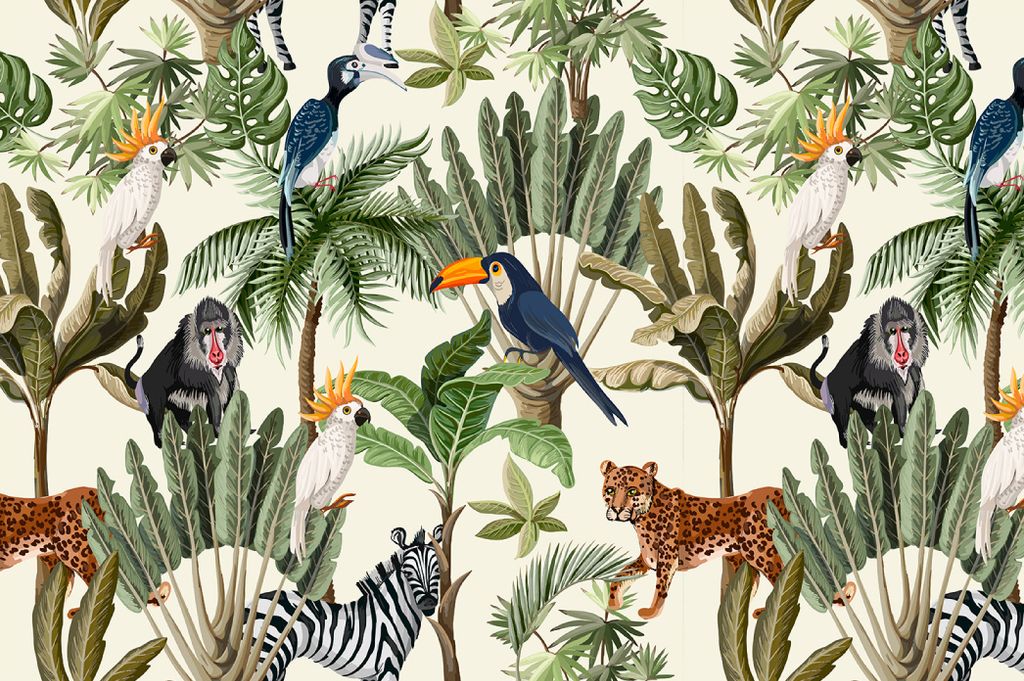 Muralo Fototapete Tiere 90 (B) x 60 (H) cm Vlies Tapete Wandtapeten Wildtiere Dschungel Pflanzen Wohnzimmer Schlafzimmer moderne Wandbilder XXL Tie...