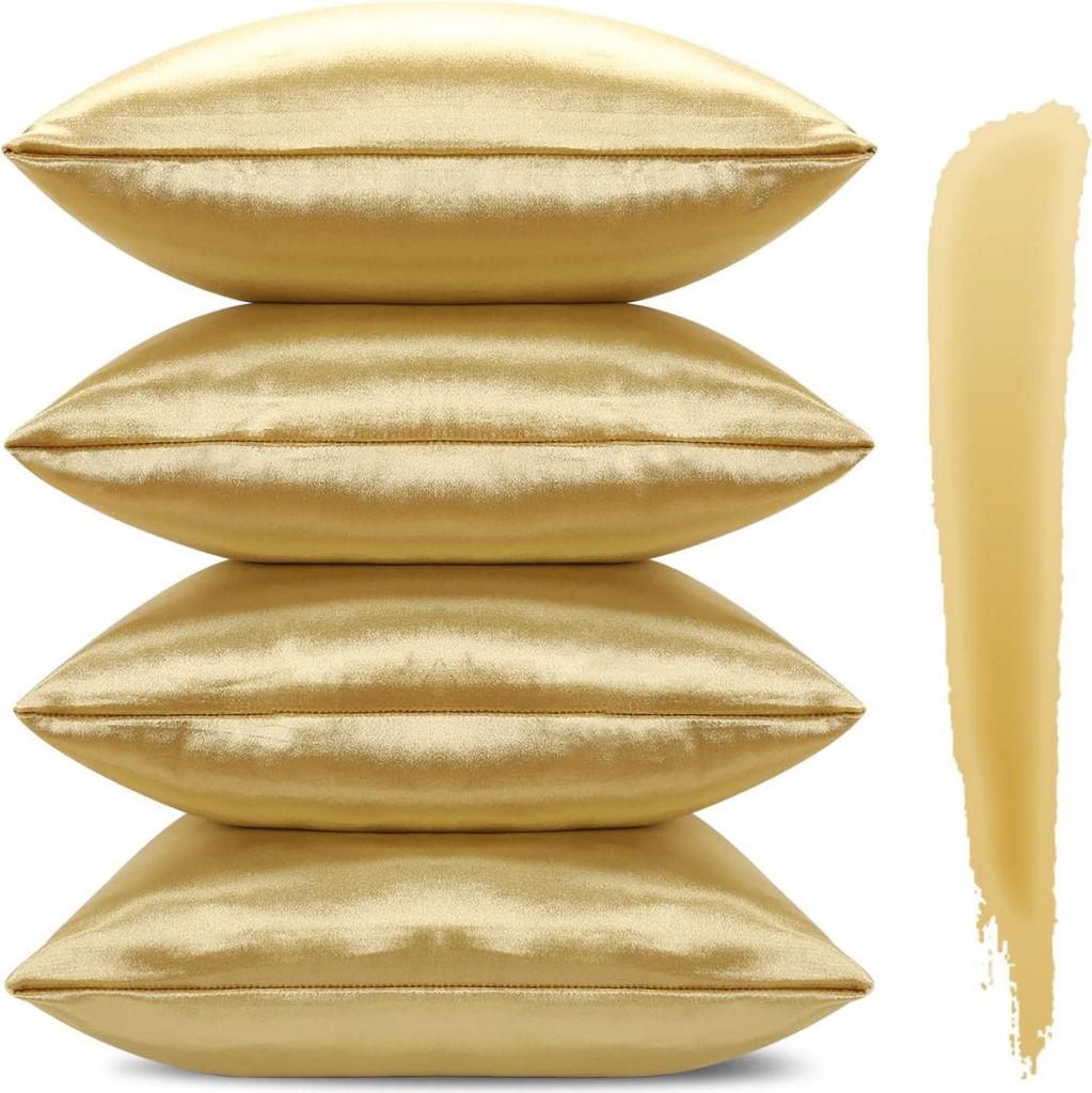 Set mit 4 goldfarbenen Samtkissenbezügen, 40 x 40 cm, mit verdecktem Reißverschluss, dekorativ