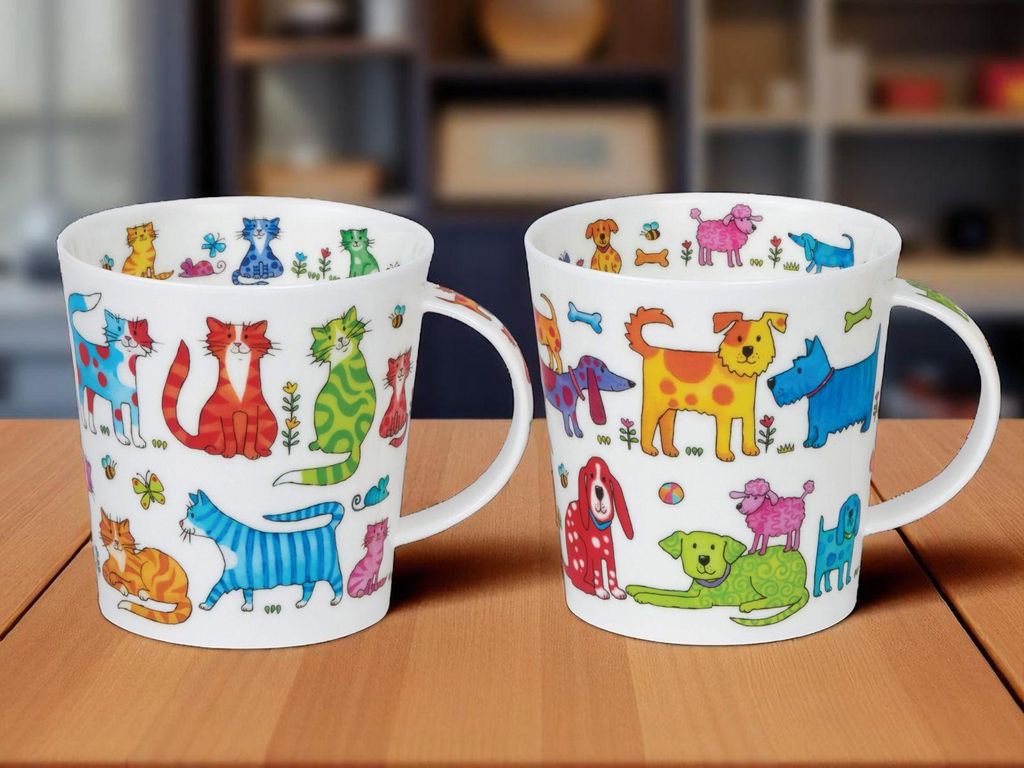 DUNOON 2er Set Becher Cairngorm Colourful Crew Katzen und Hunde 0,48 l Fine Bone