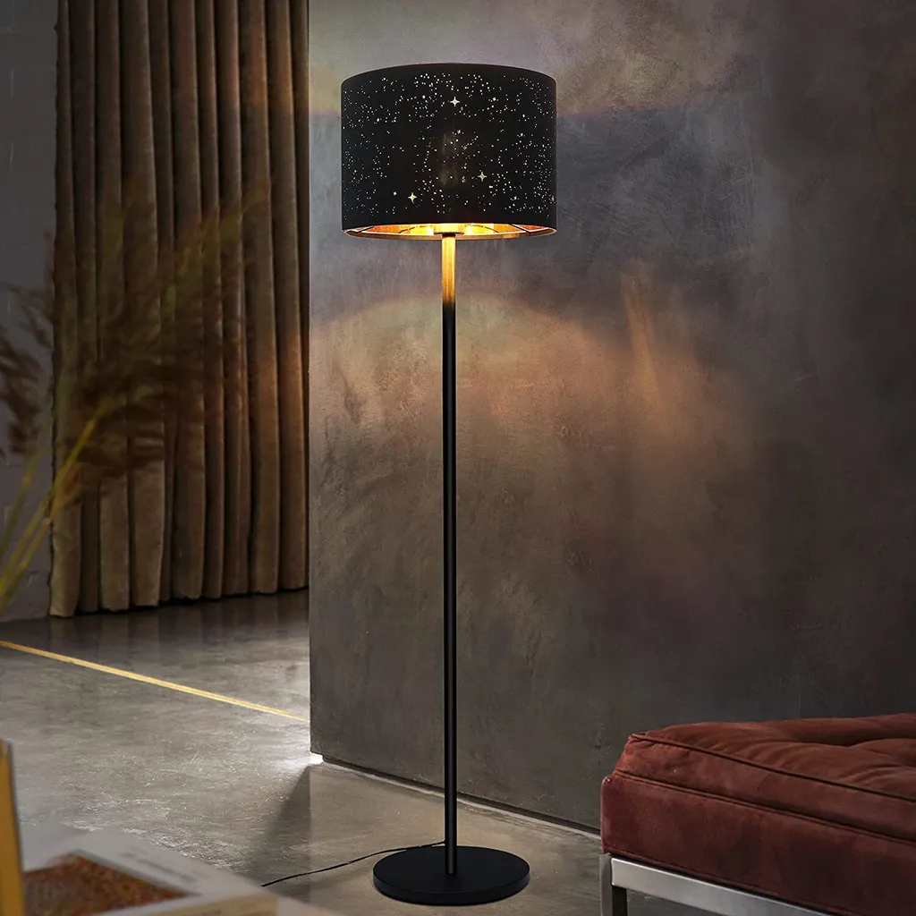 ZMH Lampadaire Salon Noir et Or avec Douille E27 Design Étoile 144cm