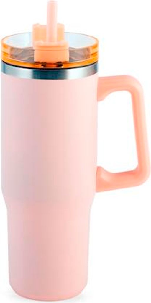 Rosa Thermobecher aus Edelstahl mit Strohhalm, 0,9 Liter