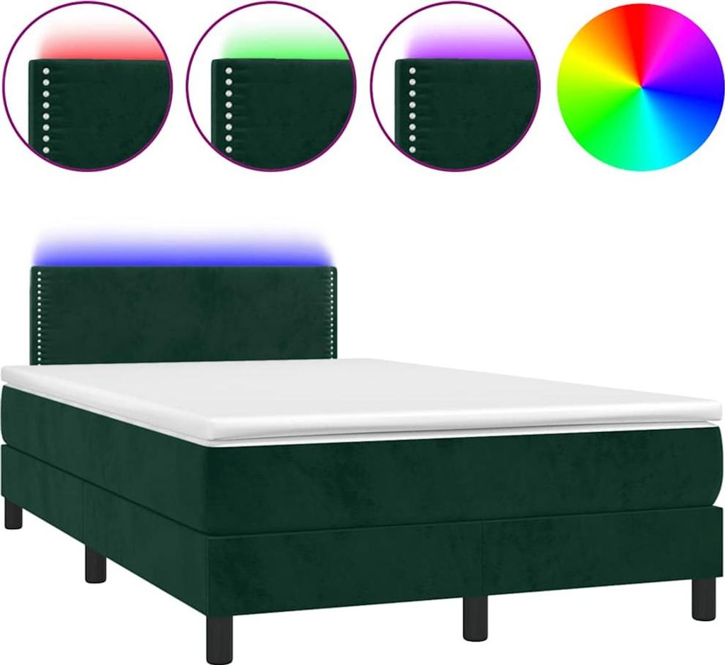 vidaXL Boxspringbett mit Matratze & LED Dunkelgrün 120x200 cm Samt