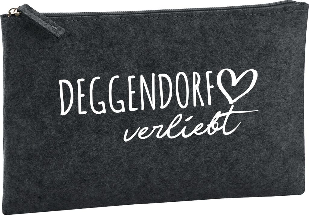 Huuraa Kulturbeutel Deggendorf verliebt 1 Liter Charcoal Filz Kosmetiktasche Geschenkidee
