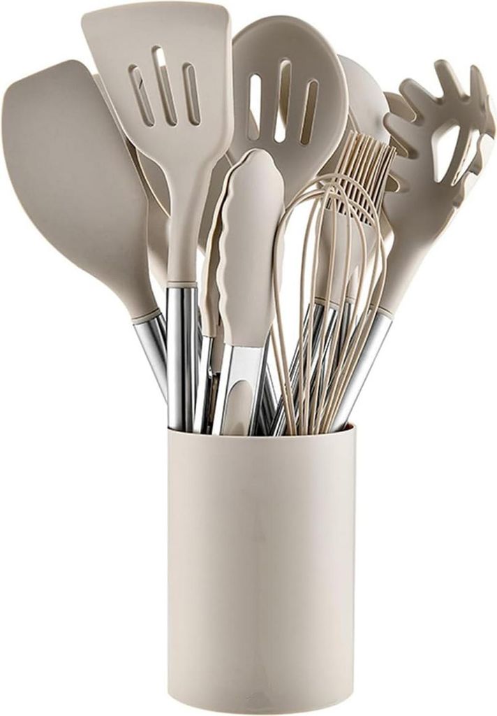 STILVORA Kochbesteck-Sets 12-teilig Silikon, Küchenhelfer Set Silikon Edelstahl, Silikon Küchenhelfer hitzebeständig, Küchenset Silikon mit Hal...