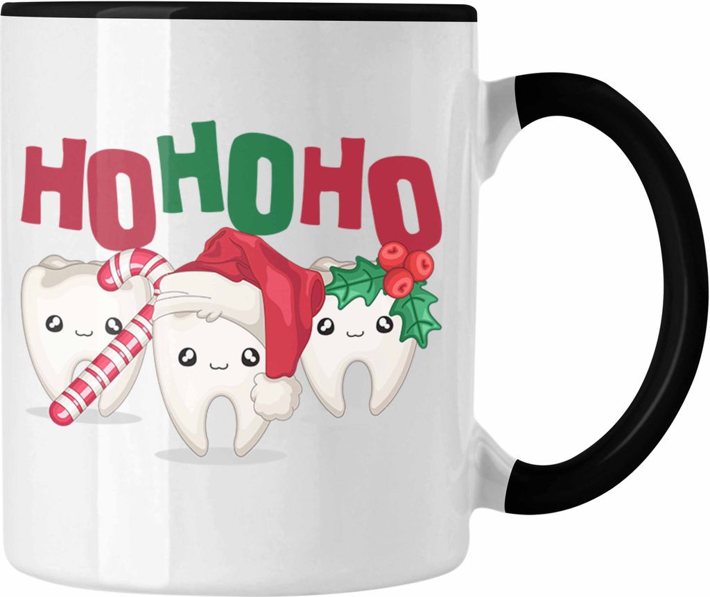 Trendation - Ho Ho Ho Zahnarzt Tasse Geschenk Weihnachten Zahnarztassistent Zahn-Grafik Weihnachtszeit (Schwarz)