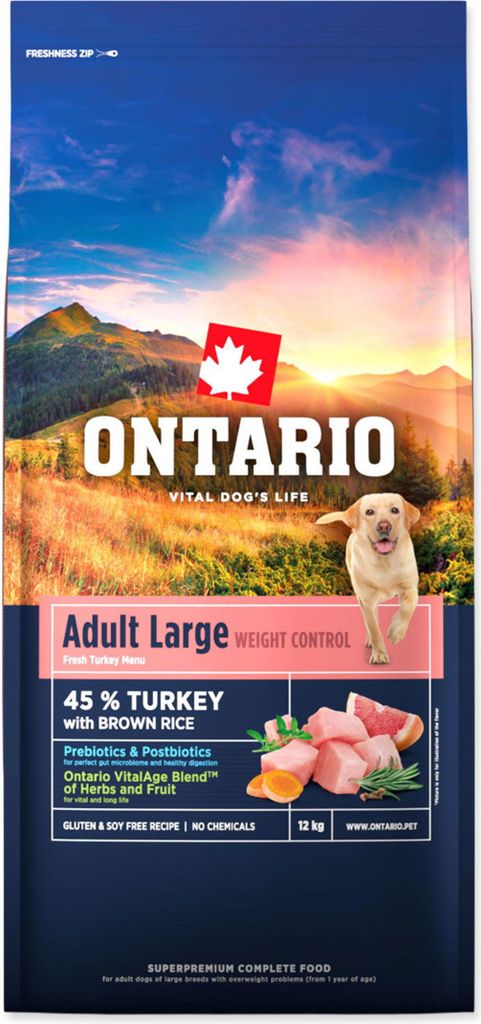 Ontario Large Weight Control Turkey & Brown Rice 12kg Produktbild 