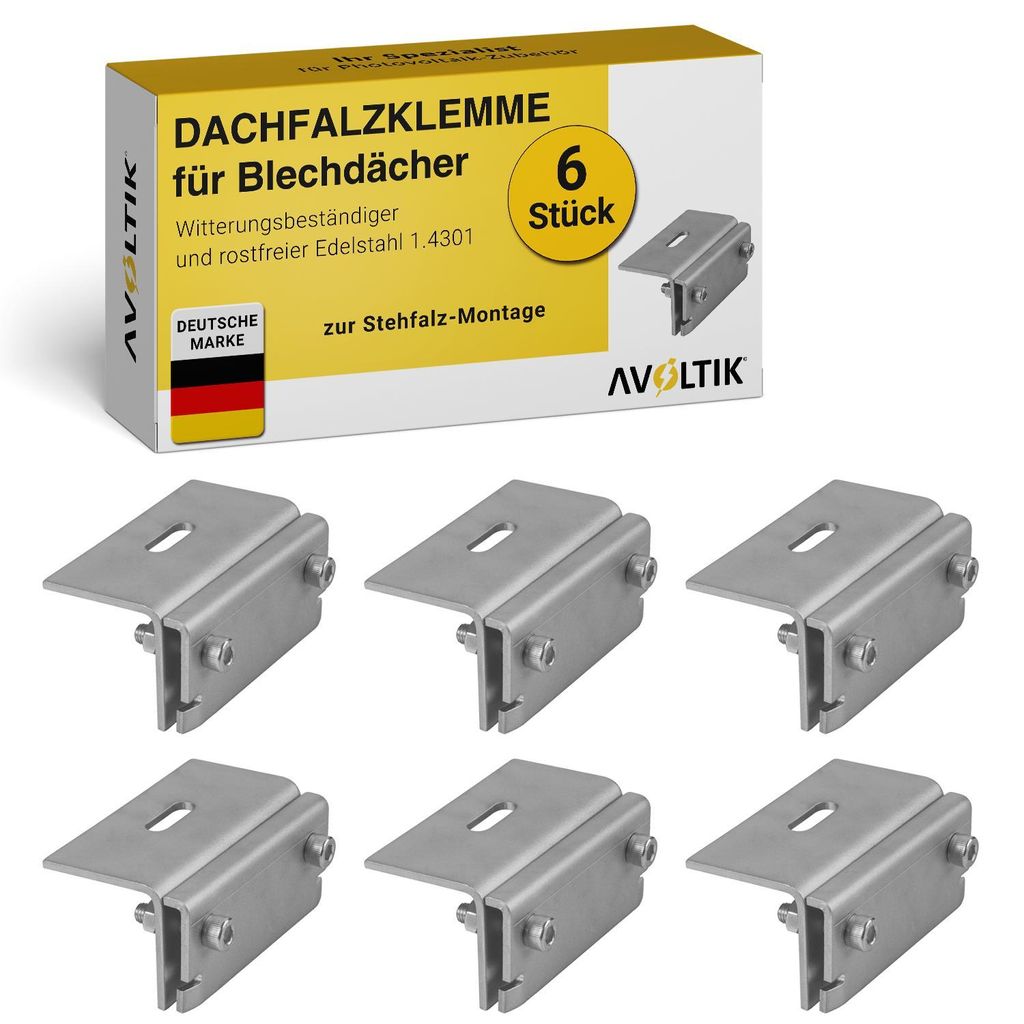 6er Set Dachfalzklemme Stehfalzdach Edelstahl Montage Dach Produktbild 