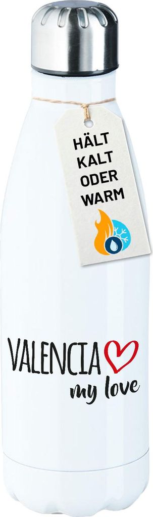 Huuraa Trinkflasche Valencia my love 500ml White Edelstahl Wasserflasche Trinkflasche Geschenkidee