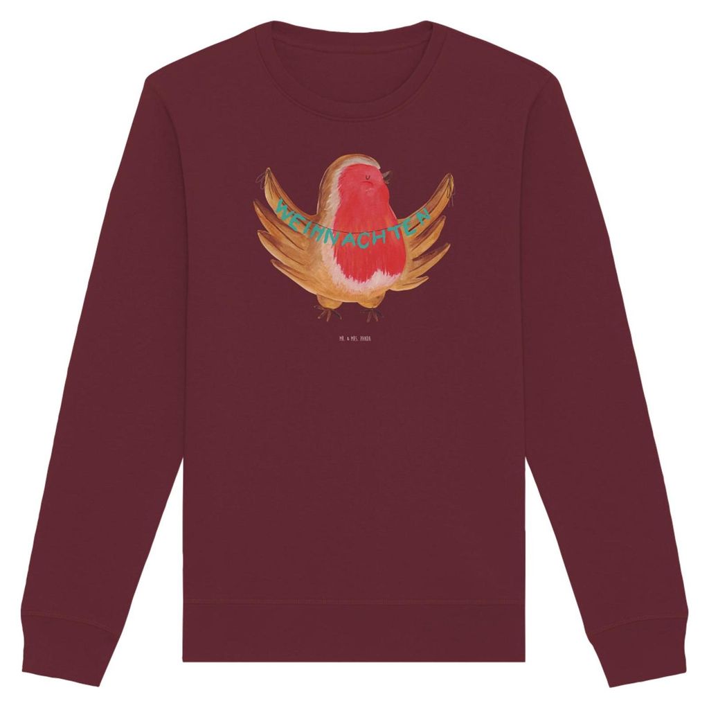 Mr. & Mrs. Panda Baumwoll Pullover Rotkehlchen Weihnachten Größe M - Burgundy - Geschenk, Weihnachtsmotiv, Pulli, Sweater, Frohe, Vogel, Winter, ...