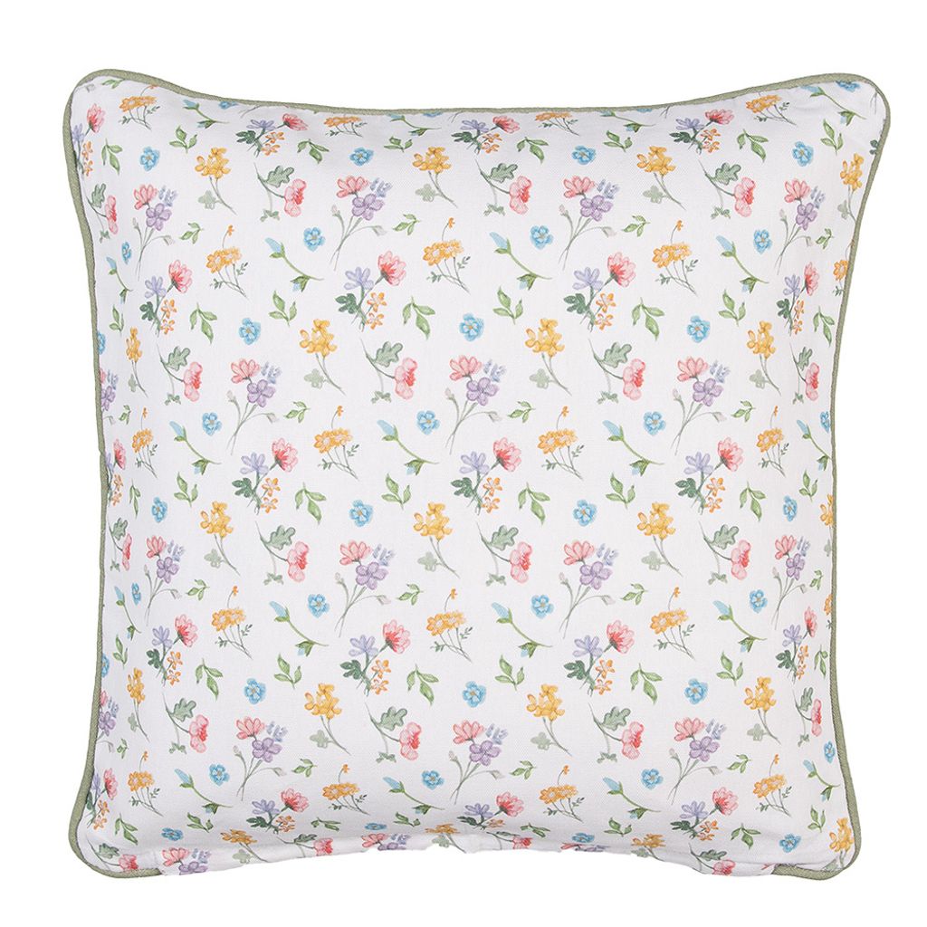Clayre & Eef Kissenbezug 40x40 cm Weiß Grün Baumwolle Blumen