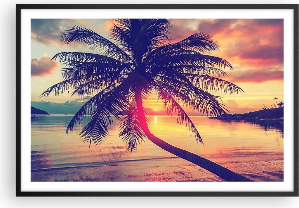 Gerahmtes Poster - Schwarzer Rahmen - Meer Strand Palme - Produktbild 