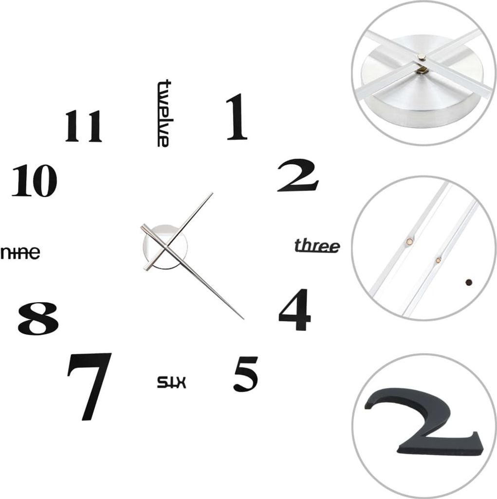 3D-Wanduhr Modernes Design 100 cm XXL Schwarz Produktbild 