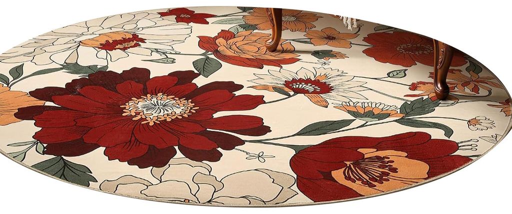 Runde Fußmatte mit Pflanzen- und Blumenmuster, rutschfeste Gummirückseite, maschinenwaschbar, dekorativer Teppich für Wohnzimmer, Schlafzimmer, ...
