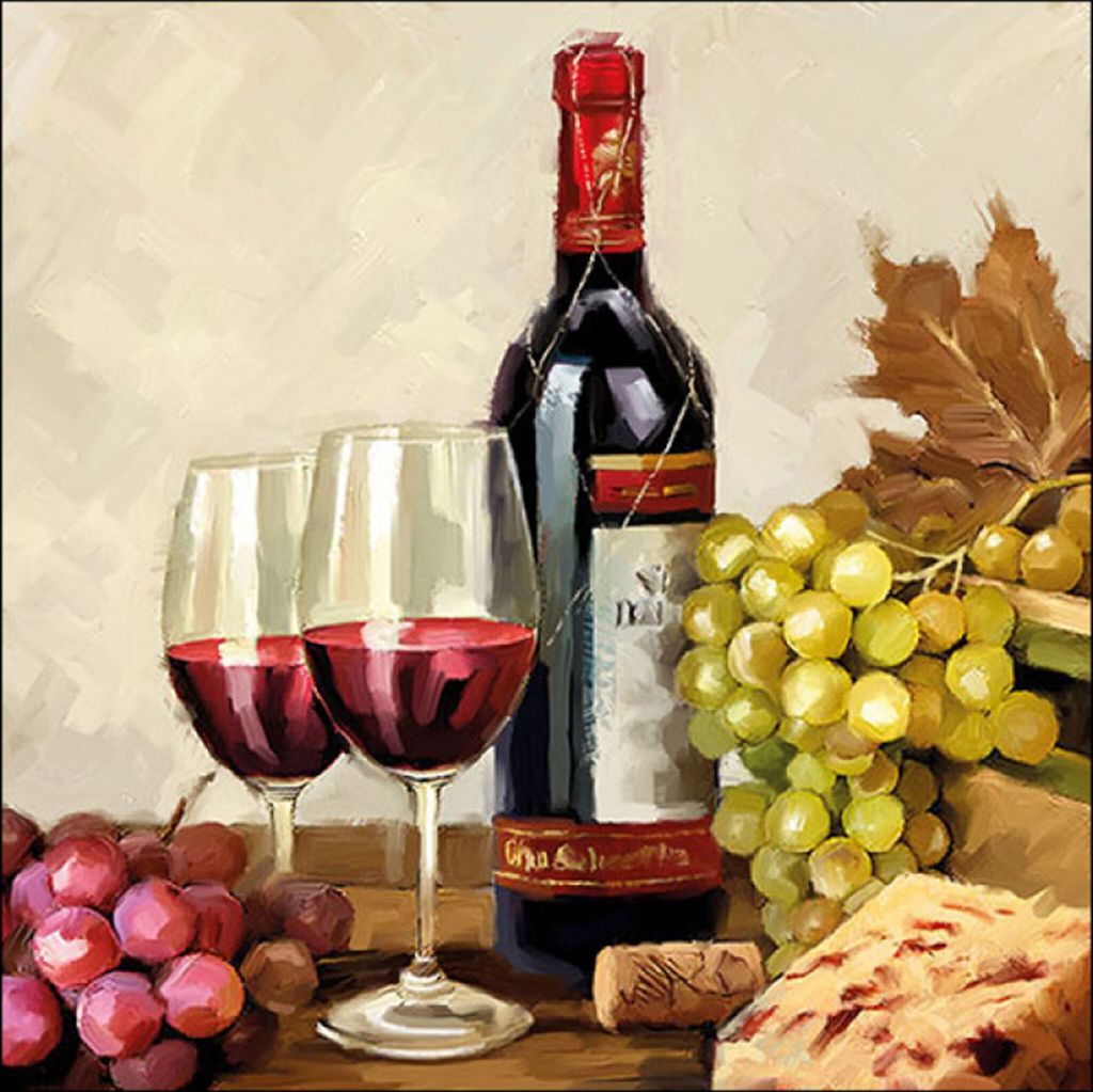 Servietten Papier 33x33cm 3-lagig mit Weinmotiv & Trauben Produktbild 