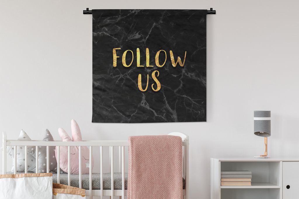 MuchoWow Wandteppich Wandbehang Instagram - Soziale Medien - Gold - Marmor 90x90 cm Tapisserie Dekoration Wandtuch - Wandaufhänger