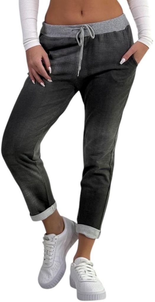 287 Mississhop Damen Hose Cargohose Blumen Sweatpants Jogginghose Baumwolle Freizeithose Boyfriend Jeans schwarz Model 28