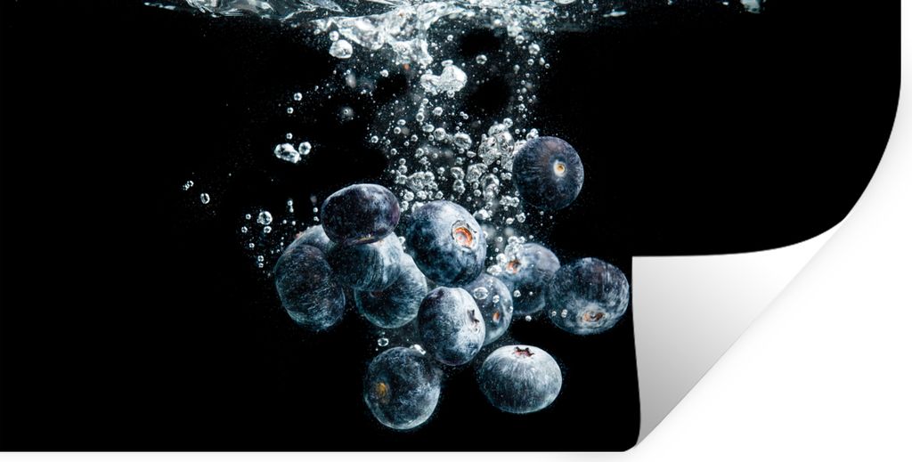 MuchoWow Wandtattoo Wandsticker Wandaufkleber Blaubeeren - Obst - Beeren - Stillleben - Wasser - Schwarz 160x80 cm Selbstklebend und Repositionie...