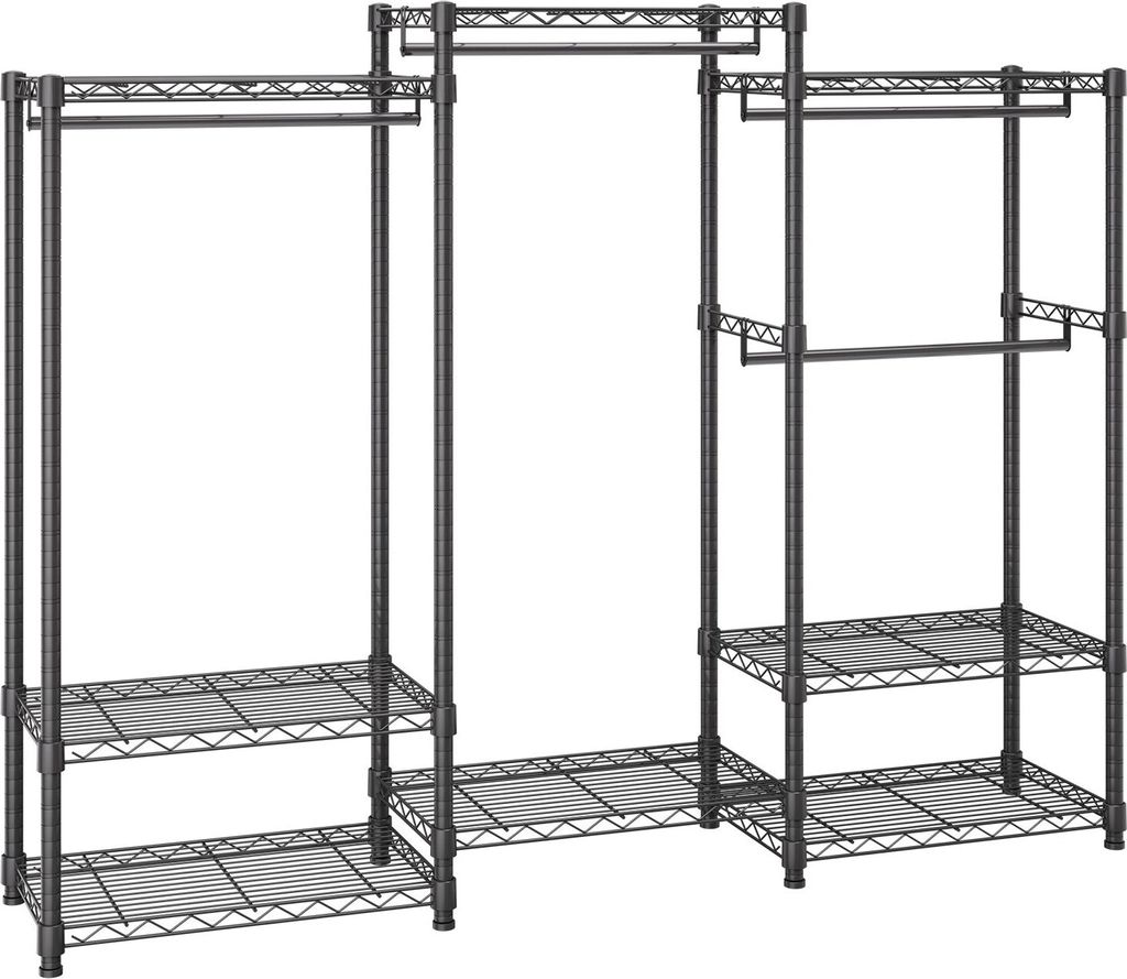 Mobiler Kleiderständer Garderobenständer 362 kg Belastbar, Freistehender Kleiderständer 174x180x45 cm 3 Kleiderstangen, Multifunktional 8-lagig,...