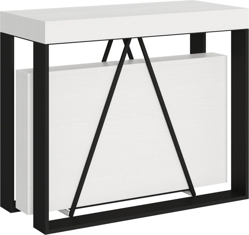 ITYHOME - Ausziehbarer Konsolentisch 90x40/300cm Sketa Esche weiß mit Eisenrahmen aus Anthrazit