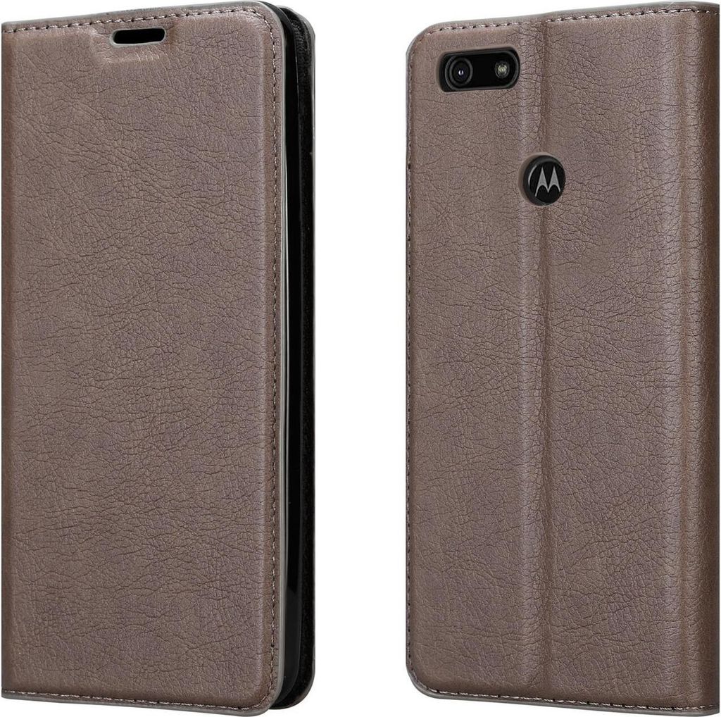 Cadorabo Hülle für Motorola MOTO E6 PLAY Schutz Hülle in Braun Handyhülle Etui Case Cover Magnetverschluss
