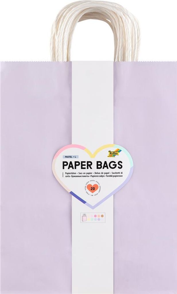 folia Papier-Tragetaschen PASTELL Größe: L farbig sortiert 20 Stück