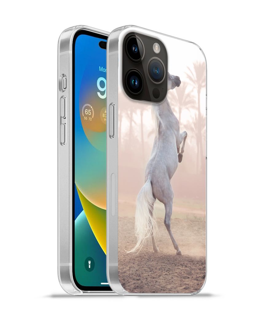 MuchoWow Handyhülle Schutzhülle Hülle für Apple iPhone 14 Pro Max Pferd - Sand - Palme Silikon Softcase Handy Hülle - Hardcover