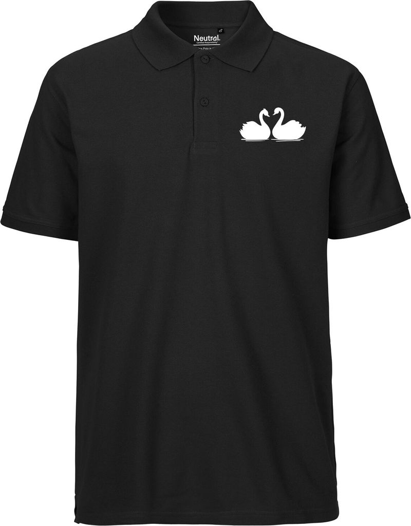 Huuraa Herren Polo Shirt Schwan Pärchen S Black Bio Baumwolle Fairtrade Poloshirt Geschenkidee