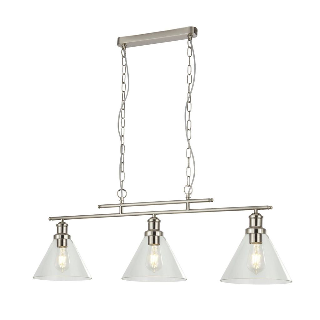 Hängelampe Metall Glas E27 H: max. 120 cm in Silber matt 3-flammig länglich Vintage Design