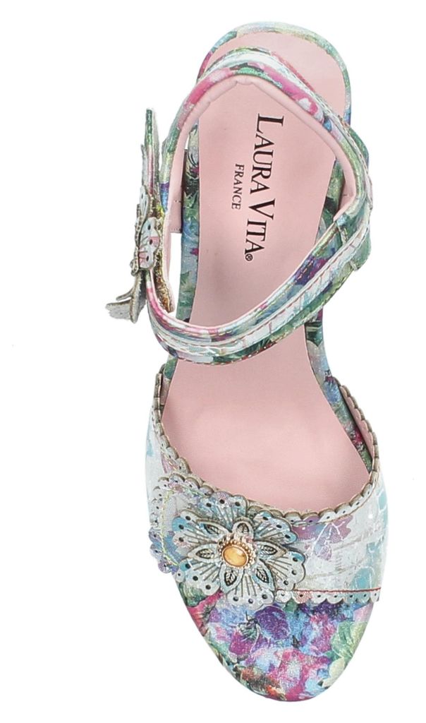 Laura Vita Damen Sandalette Blüten Applikation Stilettoabsatz Klett LESLYO 07, Größe:38 EU, Farbe:Blau