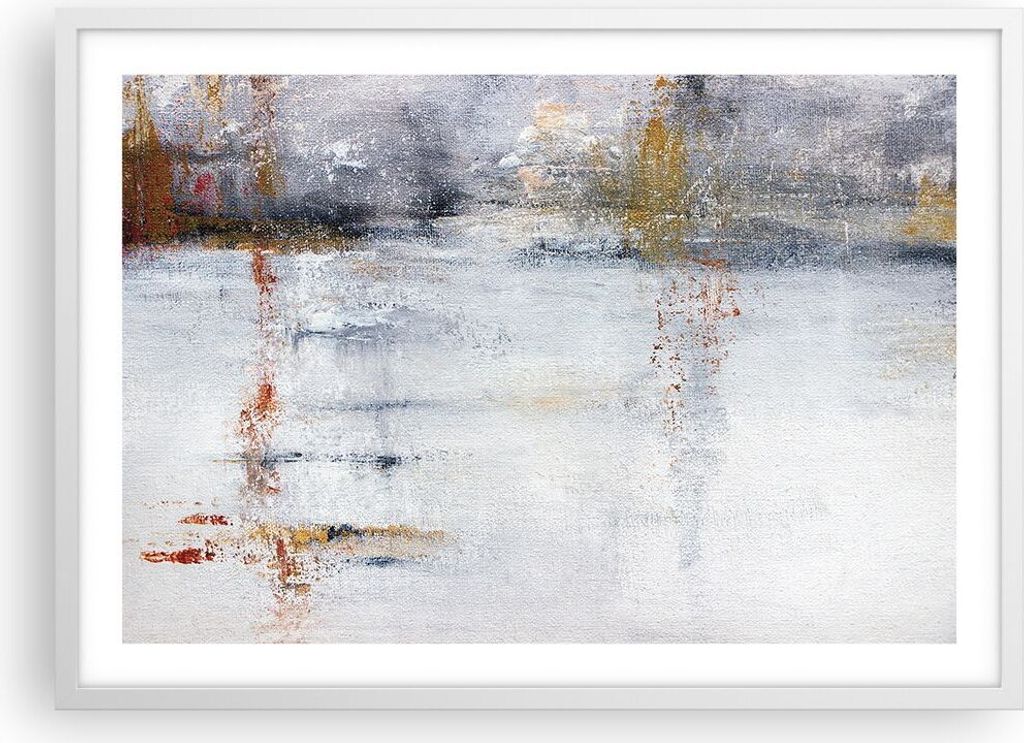 Gerahmtes Poster - Weißer Rahmen - Abstraktion weiß verschwommen - 70x50 cm - Wand Bild - Wanddeko - Wandbilder - Kunstposter - Wandposter - Bild...