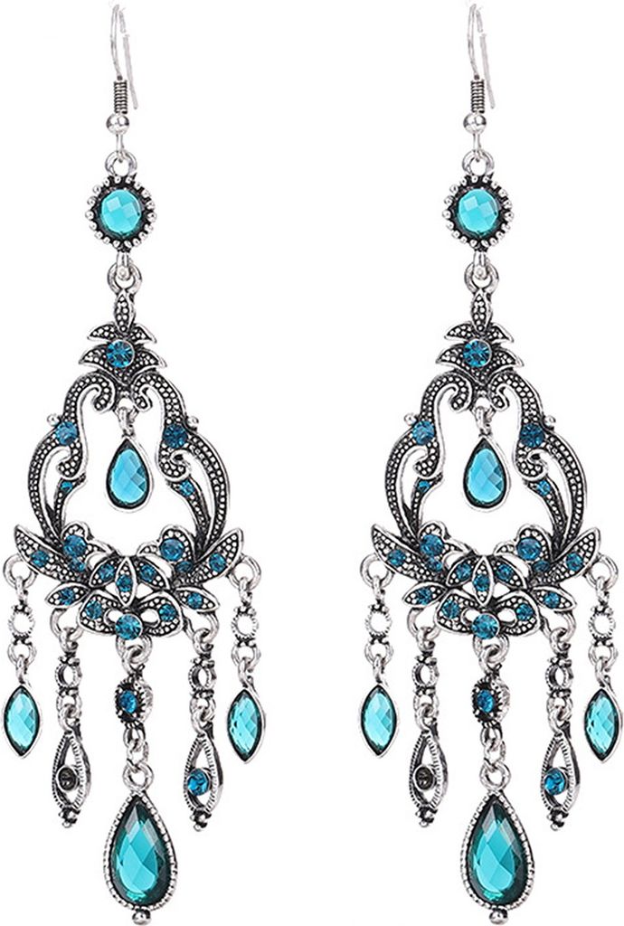 1 Paar Hakenohrringe im Boho-Stil, hohles Blumendesign, Tropfenohrringe mit Kunstkristallen, Hochzeits- und Partyzubehör