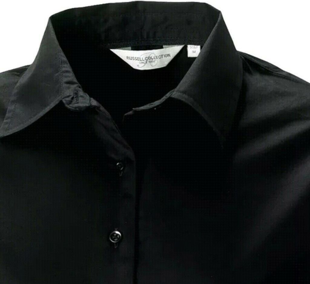 Russell Collection Easy Care Oxford Bluse, Langarm BC1022 (L) (Schwarz)