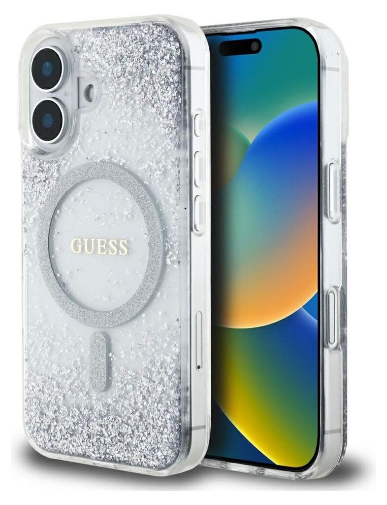 Guess HC Resin Bottom Glitter MagSafe Case für iPhone 16 - Silber