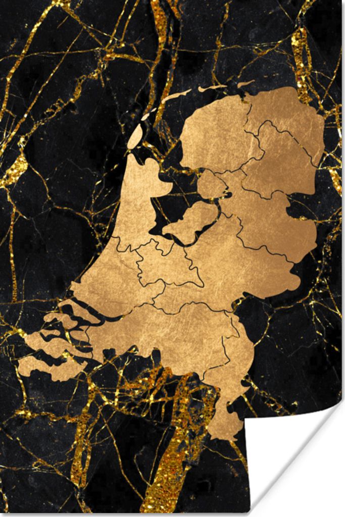 MuchoWow Poster Karte - Niederlande - Gold 40x60 cm - Plakate für die Wand - Poster Babyzimmer