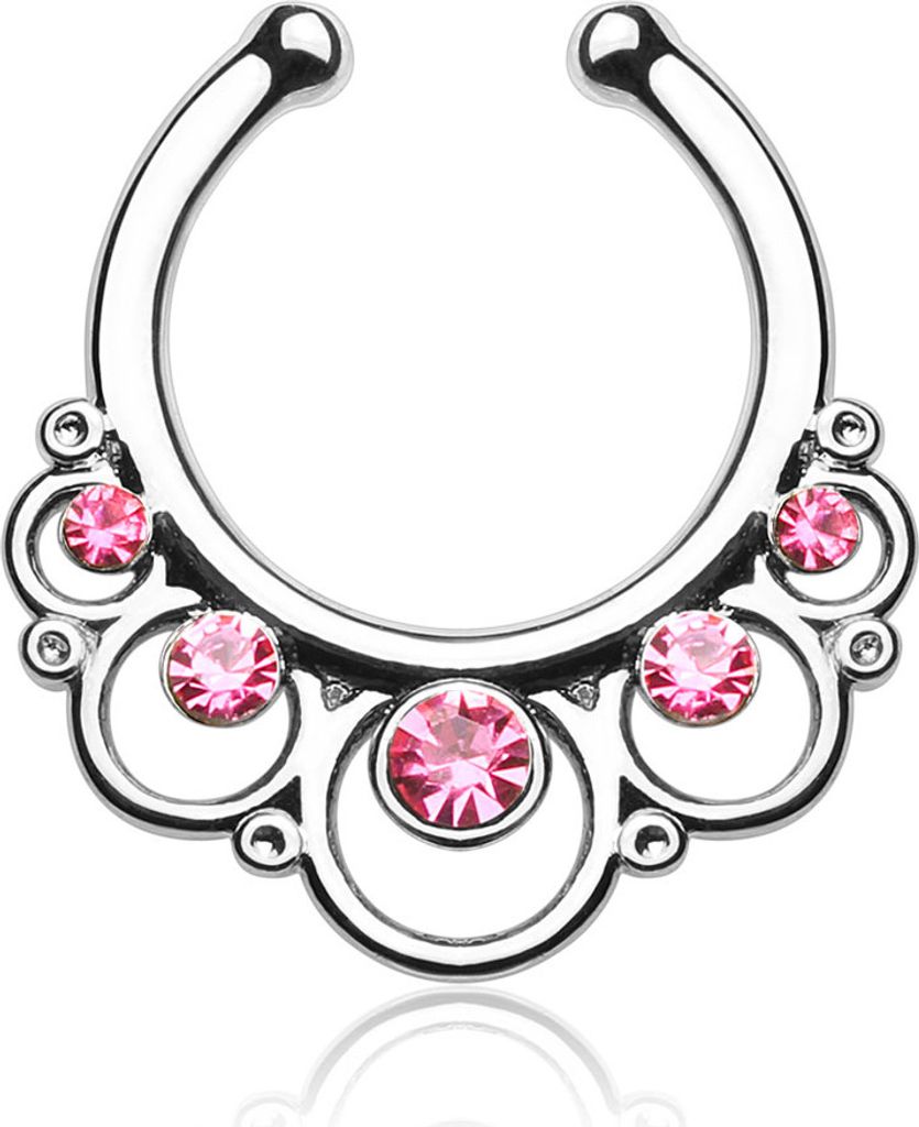 Nasenpiercing Nasenring Fake Piercing Septum Helix Kugeln Zirkonia Kristalle Strass silber-pink