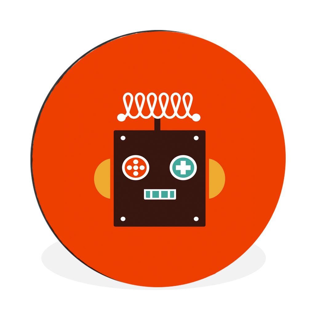 MuchoWow Aluminium Wandkreis Roboter - Formen - Gesicht - Orange - Jungen - Kinder Ø 90 cm Wanddeko Modern Wohnzimmer - Mauerkreis - Wandbilder ...