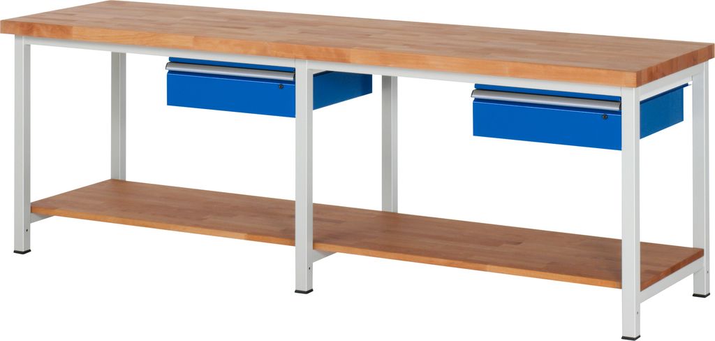 Rau Werkbank höhenverstellbar 8001A7, B2500xT700xH840-1040mm, 2x Schublade-TA