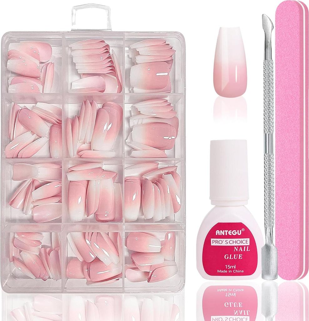 Falsches Nagelset 240 Stück weich lila-rosa vollständige Abdeckung Kunstnägel zum Aufkleben Tipps Set für Damen und Frauen Nail Art Maniküre (...
