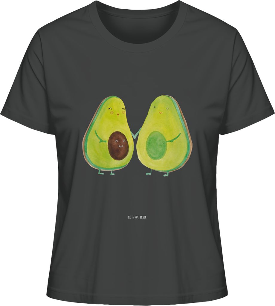 Mr. & Mrs. Panda Damen T-Shirt Avocado Pärchen Größe XL - Anthrazit - Geschenk, Oberteil, Schwangerschaft, Sommershirt, Liebe, Baumwoll, Bio, Ku...