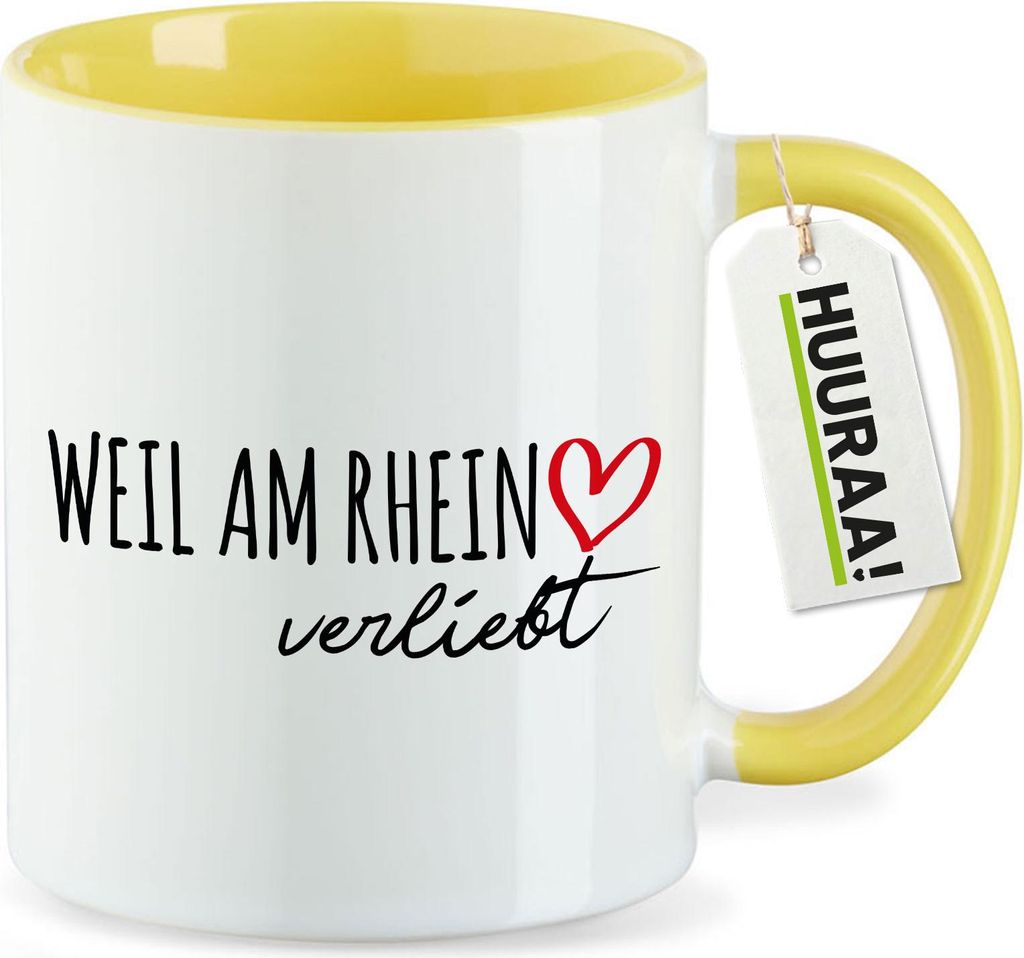 Huuraa Kaffeetasse Weil am Rhein verliebt 330ml Gelb Keramik Kaffeebecher Geschenkidee