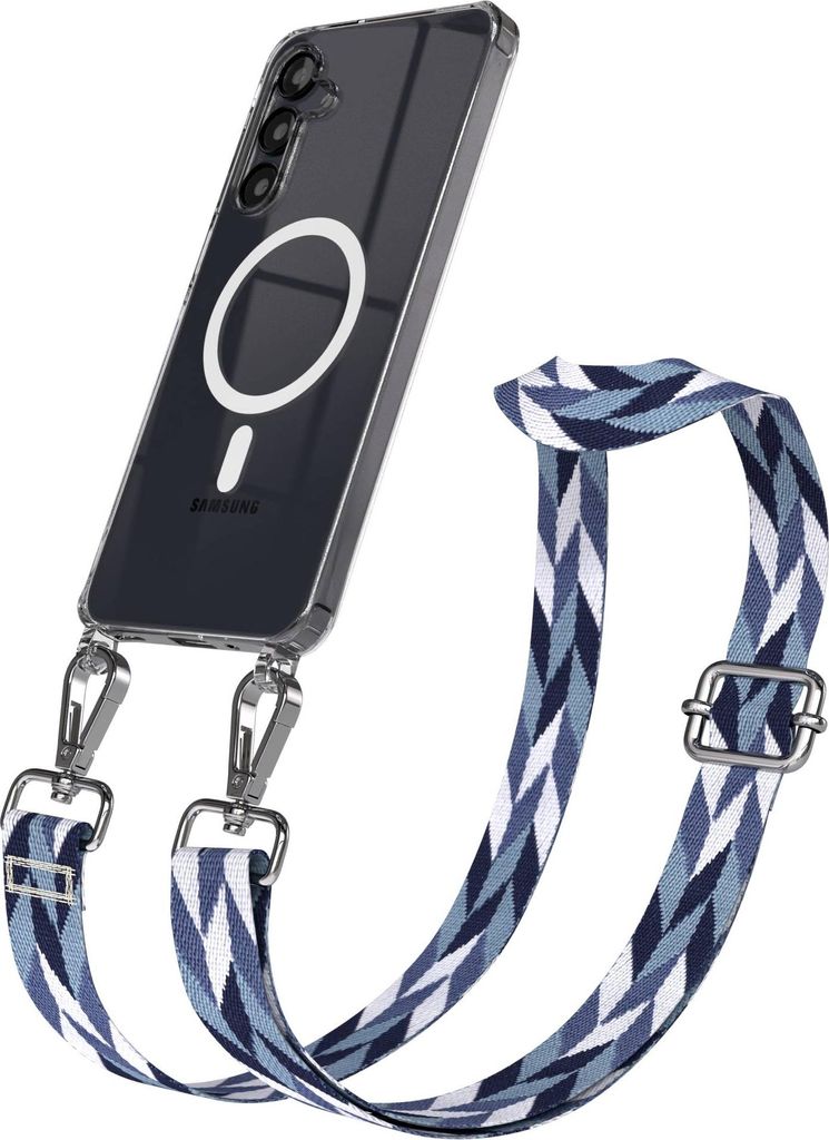 EAZY CASE - Handykette mit MagSafe Hülle für Samsung Galaxy A16, Handyband Mix Style, Karabiner Silber, Umhängeband in Blau