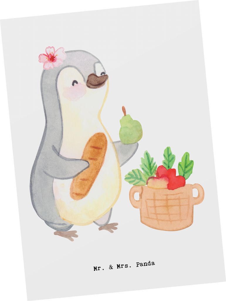 Mr. & Mrs. Panda Fotokarte Obsthändlerin Herz - Weiß - Geschenk, Postkarte, Kunstkarten, Obst- und Gemüsehändlerin, Obstplantage, Einkauf, Gru...