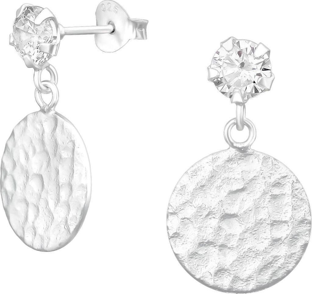 925 Sterling Silber Ohrstecker Ohrhänger mit gehämmerten Kreis und Zirkonia